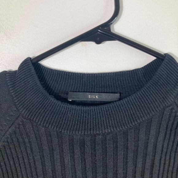 Womens Murano Silk Ribbed Sweater Short Sleeve Black S - Picture 3 of 9